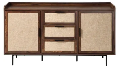 Produktbild von CALICOSY -  Sideboard Nussbaumdekor 2 Türen 3 Schubladen Fronten aus Stoff B140 cm - JETSON