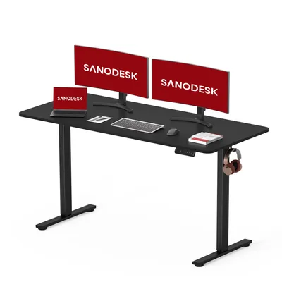 Produktbild von SANODESK Höhenverstellbarer Schreibtisch Elektrisch 120x60cm Einteilige Tischplatte, 4 Speicherplätzen, 60 kg Tragkraft, Anti-Kollisionsschutz Schwarz