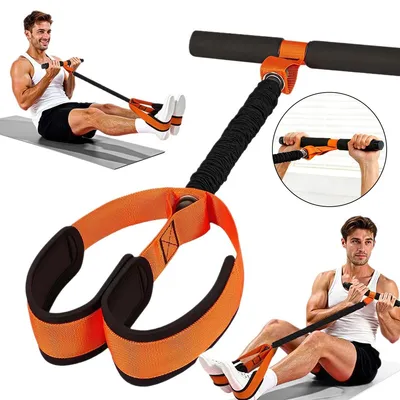 Produktbild von Fitness Expander mit Griffen und Fußpedal 75lbs Widerstandsband Latex dehnbar 135cm tragbar für Krafttraining Reisen