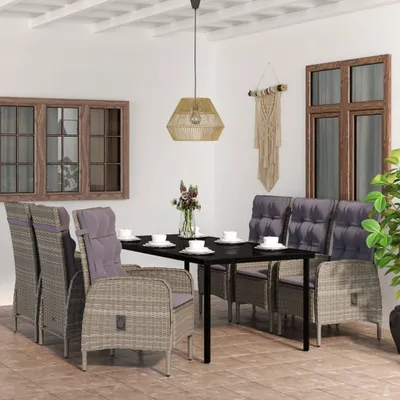 Produktbild von Schlichtes Gartenmöbel Set Balkonmöbel-Set 7-tlg. Garten-Essgruppe mit Kissen Grau und Schwarz - Gartenmöbelgarnituren DE5414638 5parcel