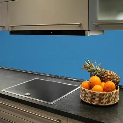 Produktbild von Küchenrückwand Kunststoffplatte Wandverkleidung Fliesenspiegel pflegeleicht, Farbe:Blau Metallic 2 mm, Abmessungen:60 x 120 cm
