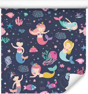 Produktbild von 10m VLIES TAPETE Rolle Kinderzimmer Sirenen Seesterne Fische Muscheln XXL