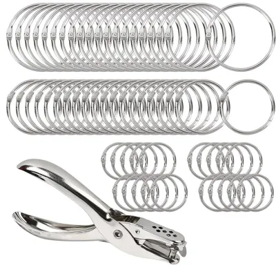 Immagine prodotto di Anelli metallici per raccoglitori, 60 pezzi + perforatrice