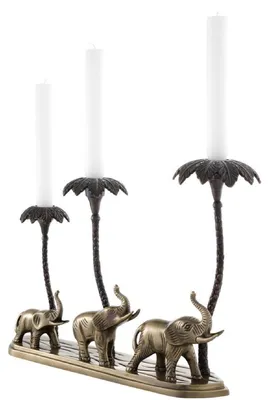 Obrázok produktu pre Casa Padrino Luxusný svietnik Elephants & Palms Antique Brass / Bronze 38 x 7,5 x V. 28,5 cm - Hotel & Restaurant Decoration Accessories