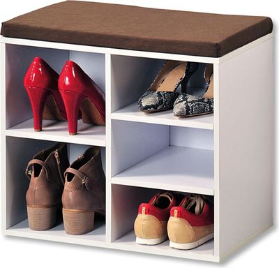 Kesper Schuhschrank mit Sitzkissen, 51,5 x 48 x 29,5 cm, 1 variables Fach, für Stiefel, Schuhe, Sandalen, aus Spanplatte, weiß, 15915