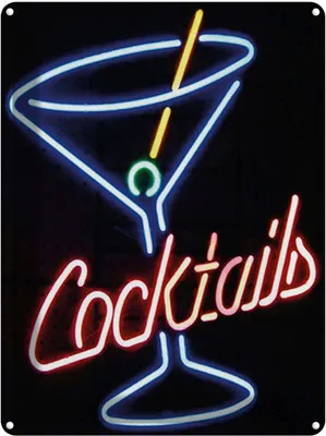 Produktbild von vianmo Blechschild 40x30 cm Alkohol Cocktails Neon Strohhalm