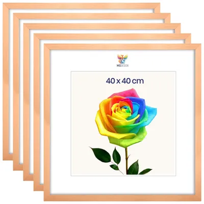 Produktbild von MG Design 5er Set Bilderrahmen 40 x 40 cm - Posterrahmen mit Natur Echtholzrahmen und bruchsicherem Acrylglas, Hoch & Quer mit stabiler Wandaufhängung