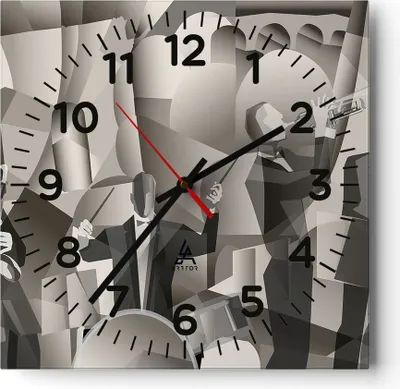 Produktbild von Wanduhr - Quadrat - Glasuhr - Jazz Musik Musiker - 40x40cm - Schleichendes Uhrwerk - Lautlos - zum Aufhängen bereit - Dekoration Modern - Wanddekoration aus Glas - C4AC40x40-4119
