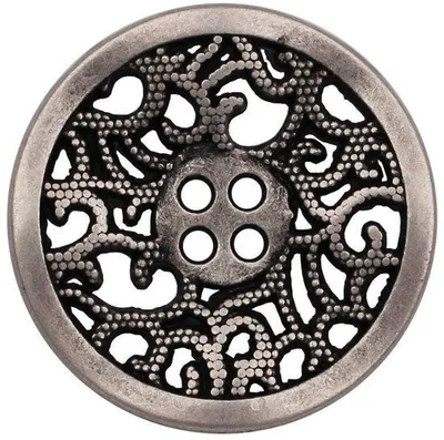 Obrázek produktu pro 10 kusů stříbrných starožitných kovových knoflíků se 4 otvory, mírně lesklých, 23 mm