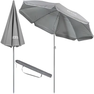Produktbild von Strandschirm Sonnenschirm Strand BESTIF Sonnenschutz mit Erdspieß Kippbare Aluminiumstange 200 cm Grau