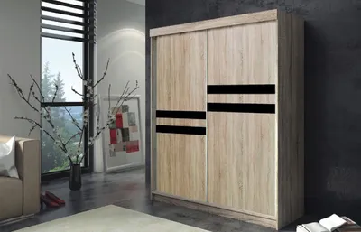 Produktbild von Schiebetürenschrank ASTURIA 150 cm Sonoma Kleiderschrank Schwebetürenschrank mit Einlagenboden Garderobe mit Stange
