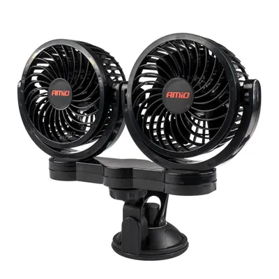 Produktbild von AMiO Autoventilator, Schwarz, 12V, mit Saugnapf und USB-Ladegerät, 2,5 x 10 cm, leistungsstark
