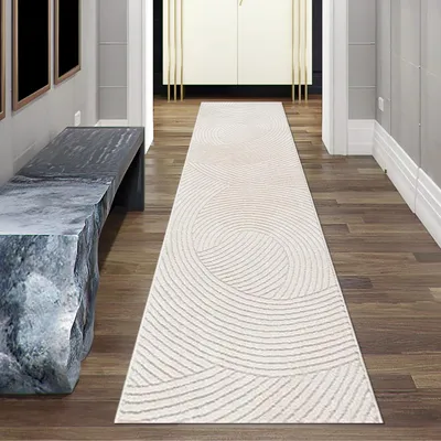 Produktbild von Teppich mit Hoch-Tief-Effekt Modern & Pflegeleicht im Wellenmuster in creme Größe - 80 x 300 cm