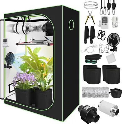 Obrázok produktu pre Bettizia Grow Box kompletná sada, vnútorný skleník s 240W LED plným spektrom, stmievateľný, uhlíkový filter, ventilátor, pestovateľský stan, pestovateľský stan, 120x60x180