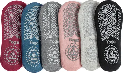 Produktbild von OKWISH 6 Paar Yoga Pilates Socke Rutschfeste Socken für Frauen Mädchen, Einheitsgröße Atmungsaktive Socken für Fitness Ballett Bunt