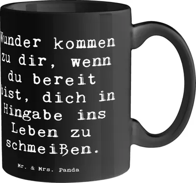 Produktbild von Mr. & Mrs. Panda Kaffeetasse Spruch Wunder Hingabe - Schwarz - Geschenk, Gefühl, Motivation, Herz, Magische Momente, schöne tasse, Zitat, mutig, Lächeln, Teetasse, Pott