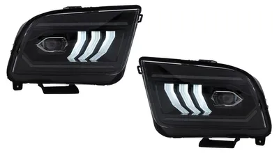 Productafbeelding van LED-koplampen voor Ford Mustang V, pre-facelift model, 2005-2009, met dynamische knipperlichten.