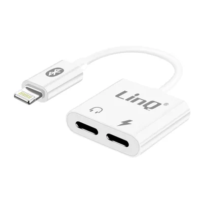 Immagine prodotto di Adattatore audio e di ricarica per iPhone con doppio connettore Lightning, LinQ - Bianco