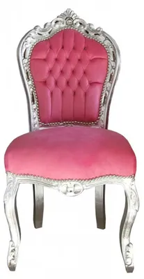 Produktbild von Casa Padrino Barock Esszimmerstuhl Pink/Silber ohne Armlehnen