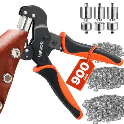 Immagine prodotto di VEVOR Kit 900 Pezzi di Pinza e Accessori per Occhielli da 8/10/12 mm, Attrezzi con Occhielli e Rondelle, per Pressare Manualmente Punzoni Blocchi, per Pelle Teloni Scarpe Borse Artigianato Tessuto