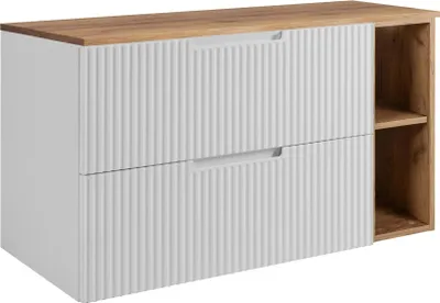 Produktbild von RODAN | Waschbeckenunterschrank - Weiß und Braun - 100 cm - 2 Softclose Schubladen - Geriffelte Fronten