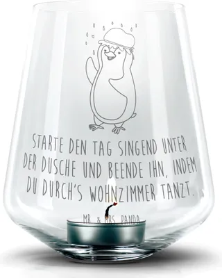 Produktbild von Mr. & Mrs. Panda Laterne Pinguin Duschen - Transparent - Geschenk, gravur glas, Teelichthalter, Dusche, Singen, Neuanfang, Duschkonzert, Windlicht