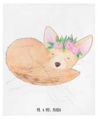 Produktbild von Mr. & Mrs. Panda Kuscheldecke Wüstenfuchs Blumen - Weiß - Geschenk, Bettdecke, Wüste, Plaid, Blumenkranz, Glücklich, Decke, Afrika, Wildtiere, Kunstfelldecke, Flauschige