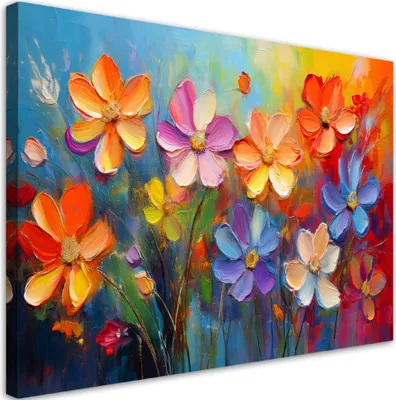 Produktbild von Leinwandbild Bunte Blumen Pastellfarben Komposition 60x40 Feeby Bunt bild für die wand bereit zum aufhängen