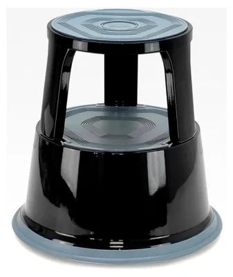 Produktbild von Tritthocker mit Rollen aus robustem Metall - 2 rutschfeste Stufen, selbstarretierende Rollen - Höhe 43 cm, Belastbarkeit 150 kg, , schwarz/grau