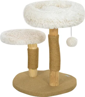 Produktbild von Katzenbaum, 61,5 cm, mit Katzenbett, Kratzpfosten, Sprungplattform, Spielzeugball, für Katzen bis zu 5 kg, Weiß