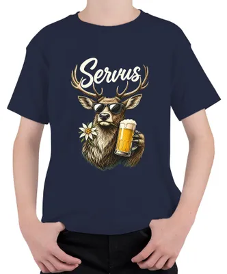 Produktbild von Servus Hirsch Bier Sonnenbrille Edelweiss Bayern Lederhose Dirndl Kinder T-Shirt, Navy, 116