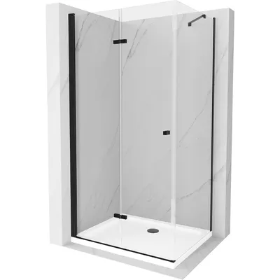 Image de Mexen Lima Cabine de douche pliante 120 x 80 cm, transparente, noire + receveur de douche plat, blanc - 856-120-080-70-00-4010B