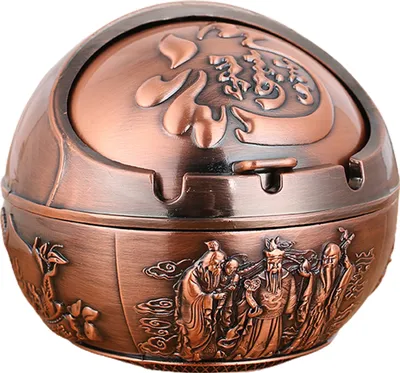 Produktbild von Kuhmuster Eschenschale mit Deckellegierung Fancy Gift Rauch Aschenbecher für Zuhause-Rotes Kupfer