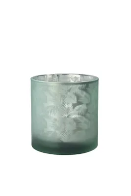 Produktbild von Sompex Awhia Windlicht Vase Farne - in versch. Farben & Größen, Farbe:silber-grün, Größe:15 x 15 cm (M), Boho-Teelichthalter, Kerzenglas & Übertopf