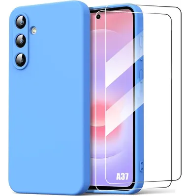 Image de Coque + 2 Verres Trempés pour Samsung Galaxy A37 5G, Protection Silicone Souple Anti-Rayures Bleu