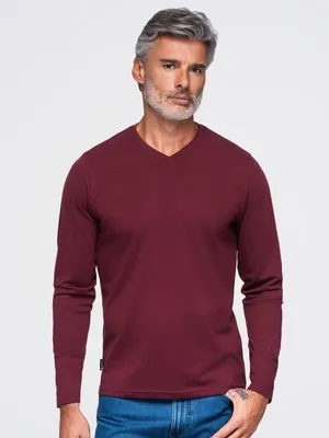 Produktbild von OMBRE Longsleeve Basic V-Ausschnitt Regular Fit OM-LSBL-0143 burgundy XXL