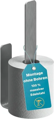 Produktbild von Unyqoos® Toilettenpapierhalter aus gebürstetem Edelstahl, selbstklebend & ohne Bohren – rostfrei, für WC & Küche, Platz für Reserve- oder Küchenrolle