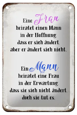 Produktbild von Blechschild Spruch 12x18cm eine Frau heiratet einen Mann
