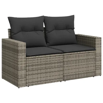 Image de vidaXL Canapé de jardin 2 places avec coussins Gris Poly rotin