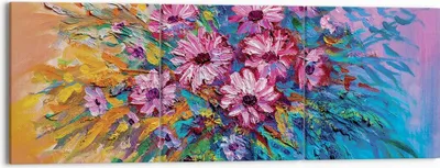 Produktbild von Bild auf Leinwand - Leinwandbild - 3 Teile - Blumenstrauß Blumen Öl - 150x50cm - Wand Bild - Wanddeko - Wandbilder - Leinwanddruck - Bilder - Wanddekoration - Leinwand bilder - CA150x50-4533