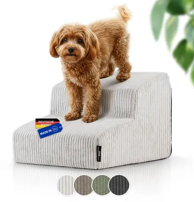 Image de Escalier pour chiens de petite taille avec coupe-tube | Fabriqué dans l'UE | Escalier pour animaux de compagnie avec base antidérapante | Escalier pour chat avec revêtement en velours lavable | Rampe pour chien avec rembourrage en mousse | 39 x 41 x 30 cm