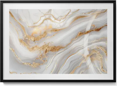 Produktbild von Textur von Marmor mit Gold– Wandbild mit Rahmen – Gerahmtes Bild  – Wanddekoration – 100x70 cm –  Schwarz Rahmen
