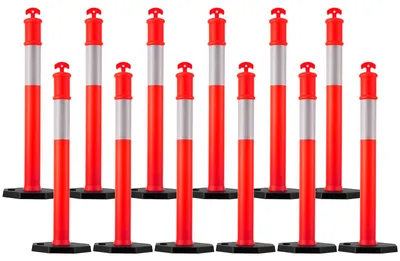 Produktbild von SucceBuy Verkehrsleitpfosten 12 Stück (114 cm) mit stabilem Sockel und reflektierenden Streifen, Absperrpfosten für Baustellen, Parkplätze und Personenlenkung, rot