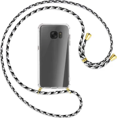 Produktbild von Handykette Backcover-Schutzhülle mit Band (Metall goldfarben) für Samsung Galaxy S7 - schwarz/grau/weiß