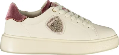 Produktbild von Weiße Sportschuhe mit Altrosa-Details und Strass-Applikation