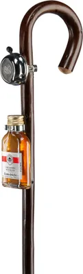 Produktbild von Gastrock Wanderstock Rundgriffstock aus Edel-Kastanienholz gebogen - mit gefülltem Flachmann