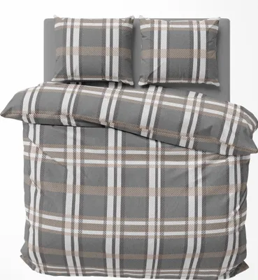Produktbild von Winter Bettwäsche 200x220 cm Kariert grau taupe braun modern Flausch Warm Fleece