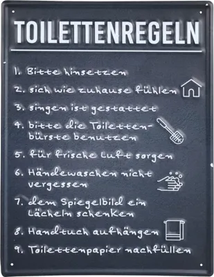 Produktbild von Retro Blechschild Sprüche 40x30cm Metallschild Wandbild Wandtafel Wanddeko Familienregeln Familie Toilettenregeln Kloregeln WC Nostalgie Vintage , Variante:Toilettenregeln