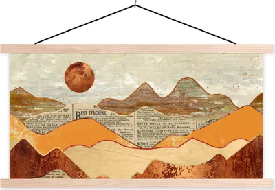 Produktbild von MuchoWow® Textilposter Vintage - Zeitung - Bronze - Abstrakt - Landschaft - Farben 120x60 cm mit holzfarbenen Rahmen - Klemmleiste