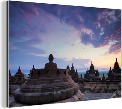 Obrázok produktu pre Nástenná dekorácia Kovový kovový obraz Wall Art 30x20cm Borobudur pri východe slnka Muchowow Hliníkové obrazy